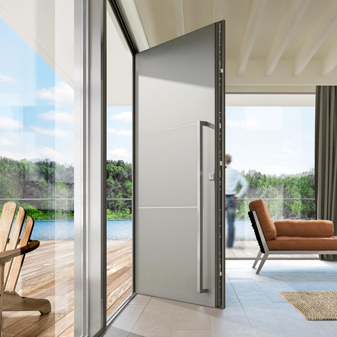 porte entree aluminium grise design contemporain bab fenetres